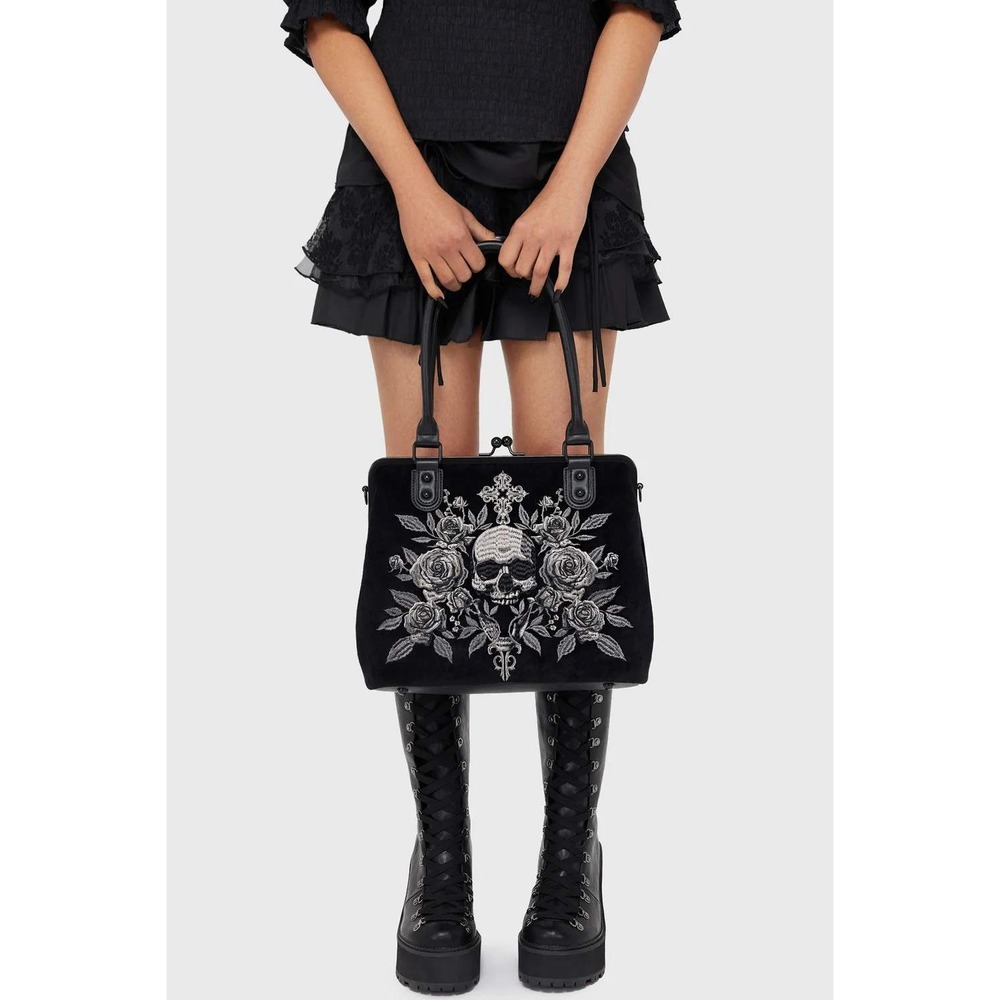 Killstar X its black friday deadly affection embroidered goth velvet handbag